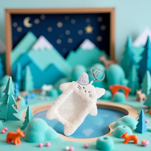 Cute Cartoon Animal Plush Photo Holder Keychain - Bear, Rabbit, Cat