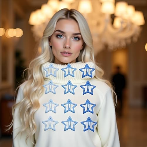 Cauaoa Blue Star Hair Barrettes Alloy Hair Clips 12 Pcs