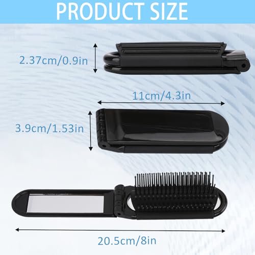 Travel Folding Hair Brush with Mirror, 2-Pack Compact Portable Comb