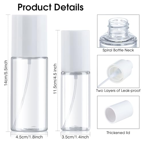 Boenoea Small Travel Spray Bottles 50ml Plastic Leak Proof 2 Pack
