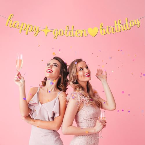 Gold Glitter Happy Birthday Banner - Adjustable Pre-Strung Decor