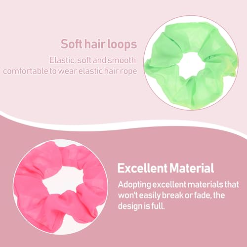 Mabor Neon Scrunchies for Hair - 4 Pack Soft Chiffon Elastic Hair Ties