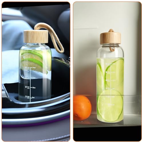 Doseno 17oz Borosilicate Glass Water Bottle with Time Marker & Carrying Strap