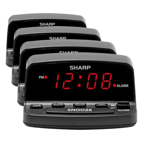 Sharp Digital Alarm Clock, Red LED Display with Battery Back-up (Pack of 4)