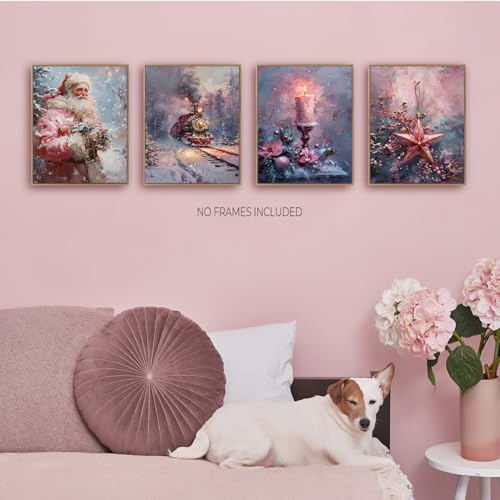 Christmas Wall Art Prints Set of 4 - Cozy 8x10 Decor