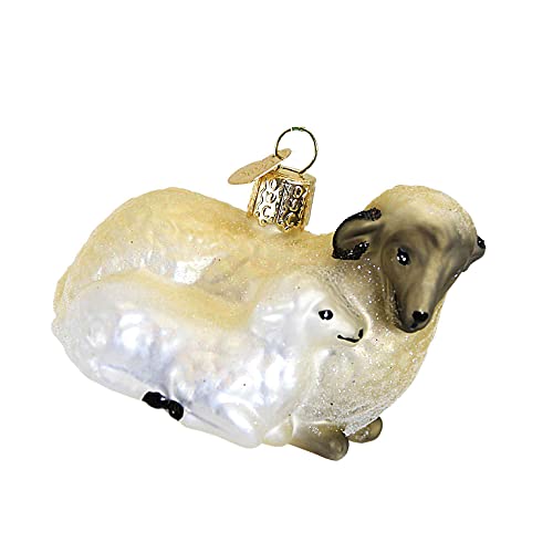 Sheep with Lamb Christmas Ornament - Hand-Painted Glass Holiday Decor