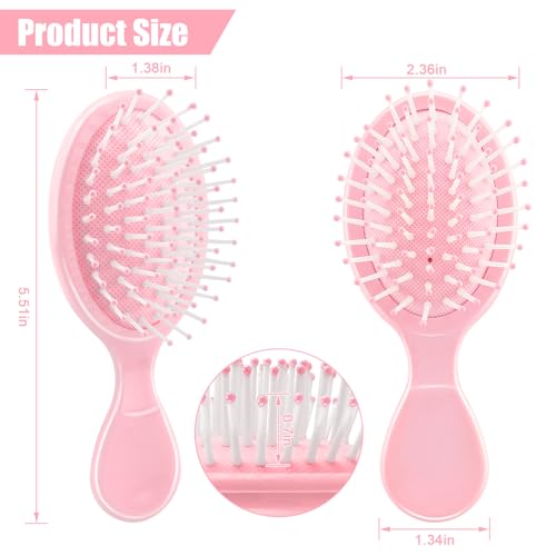 NICEMOVIC Mini Wet Hair Brush 2-Pack, Small Travel Hair Brush for Women Kids, Pink