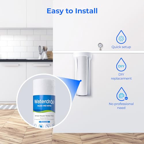Waterdrop 5 Micron 10" x 2.5" Whole House Water Filter Replacement Cartridge, Sediment Water Filter Replacement for Any 10 inch RO Unit, Aqua-Pure¢ç AP110, Culligan¢ç P5, WHKF-GD05, 6 Pack