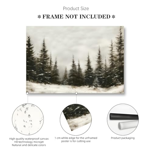 Winter Pine Forest Canvas Wall Art Rustic Christmas Landscape Print 8x12