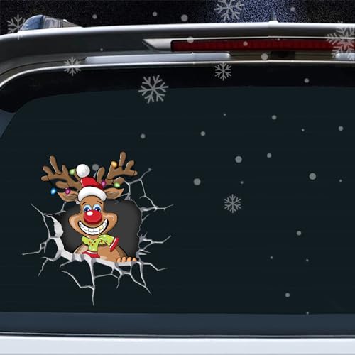 Reindeer Christmas Peeking Car Decal Double-Sided Sticker for SUV Window