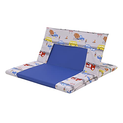 Construction Kids Nap Pad Sheet 19x45 Inches - Red, Yellow, Blue Allover Print
