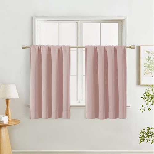 Lecloud Blush Pink Blackout Kitchen Curtains, 40"W x 36"L - 2 Panel Set