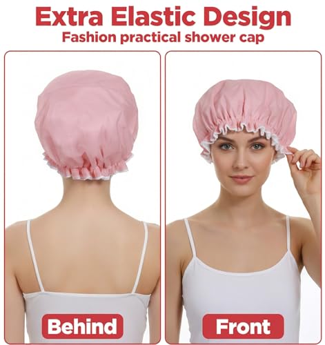 Terry Lined Shower Cap Pink Reusable Waterproof Bath Hair Cap