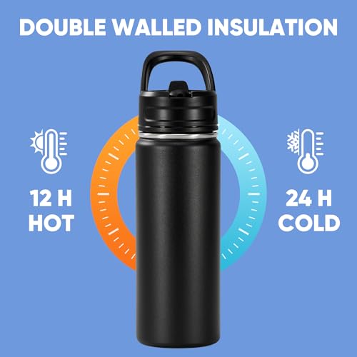 Fijinhom 18oz Insulated Stainless Steel Water Bottle with Straw