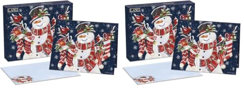 Small Christmas Greeting Card Pack of 2 - Snowman & Stockings Holiday Cards
