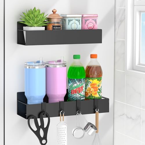 Magnetic Spice Rack for Refrigerator - 2 Pack Black Organizer