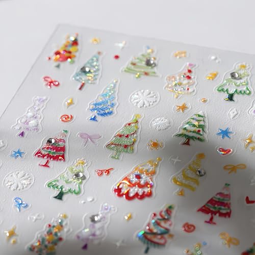 SHUXILIN 5D Embossed Christmas Tree Nail Stickers Self-Adhesive Holiday Decals