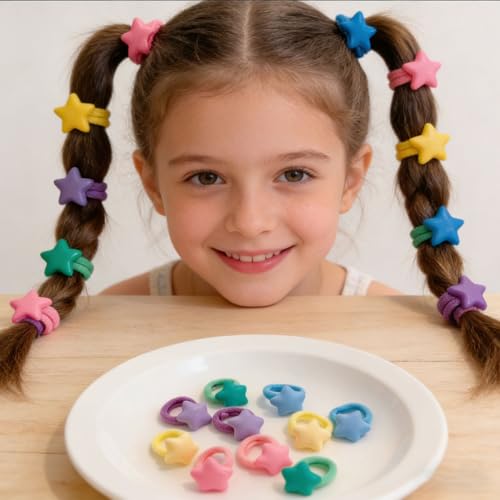 Holiday Hair Ties for Girls Festive Colorful Stars Elastics Set