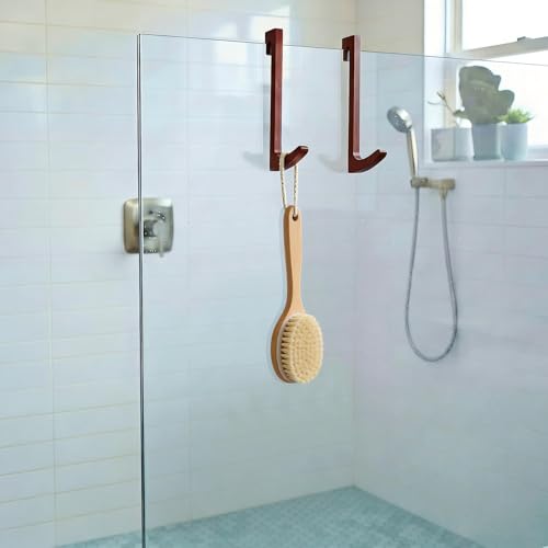 Mifoci 10-Inch Natural Wooden Over-Glass Shower Door Towel Hooks (2-Pack)