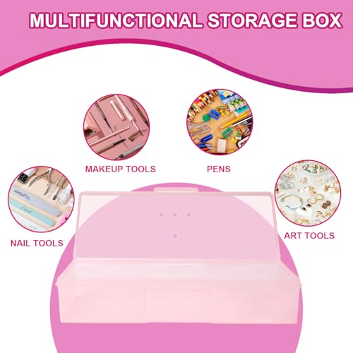 Suseniii Large Nail Storage Box - 4PCS Pink Manicure Tool Organizer