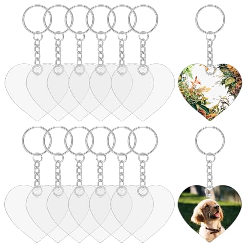12 Pack Clear Acrylic Heart Keychain Blanks for DIY Crafts