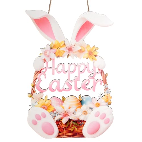 Hollow Bunny Wooden Easter Wreath Sign for Door Decor