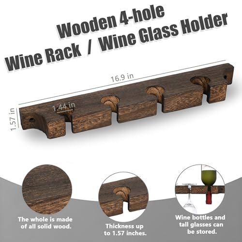 MITIME Wall Mounted Wooden Wine Rack for Red Wine & Champagne Glasses - Variation 1
