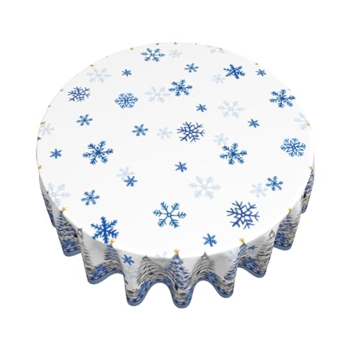 Giwawa Christmas Round Tablecloth 60 Inch Blue Xmas Trees Poinsettia Snowflakes Holiday Decor Variation of Xmas Trees / One Size