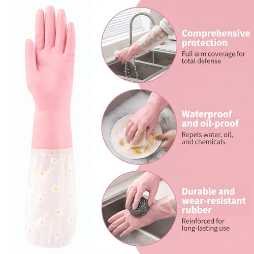Pink Reusable Dishwashing Gloves - Non-Slip Kitchen & Gardening