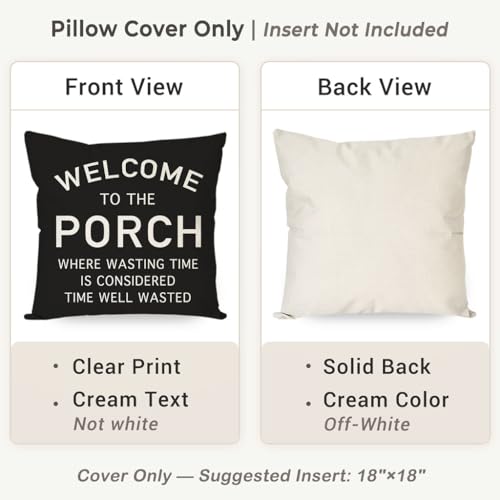 Farmhouse Throw Pillow Cover 18x18 Black - Welcome to the Porch