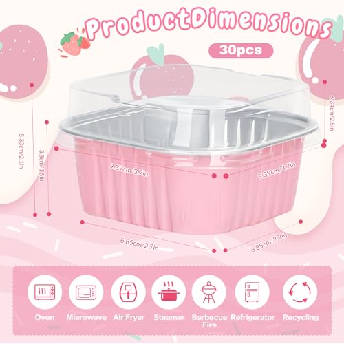 Pink Mini Cake Pans with Lids 30 Pack - 5oz Aluminum Dessert Containers