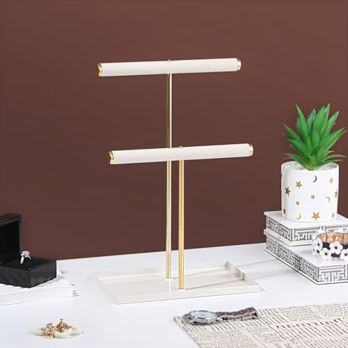 2-Tier Velvet Jewelry Organizer Stand with Metal Tray - Gold