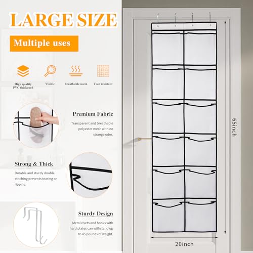 GOMAJI Over The Door Shoe Organizer with 12 Mesh Pockets - White