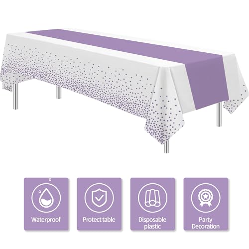 Lavender Purple Party Tablecloth Set - White & Purple Decorations