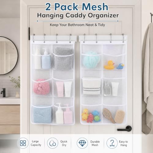 Bsagve 2 Pack Mesh Shower Caddy Organizer with 6 Pockets for Bath Toys