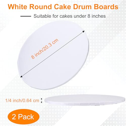 8 Inch Round Cake Drum Boards - Grease-Resistant & Sturdy 2 Pack