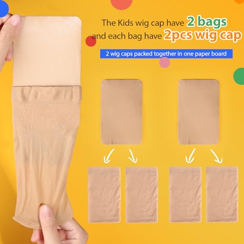 Fandamei Kids Wig Caps, 4PCS Stretchy Nylon Stocking Caps Light Brown