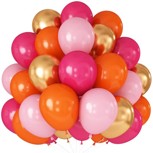 Hot Pink, Orange & Gold Balloons - 60pcs 12 Inch Birthday Party Decor