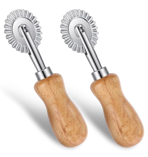 Fluted Pastry Wheel with Oak Handle - 2Pcs Stainless Steel Cutter