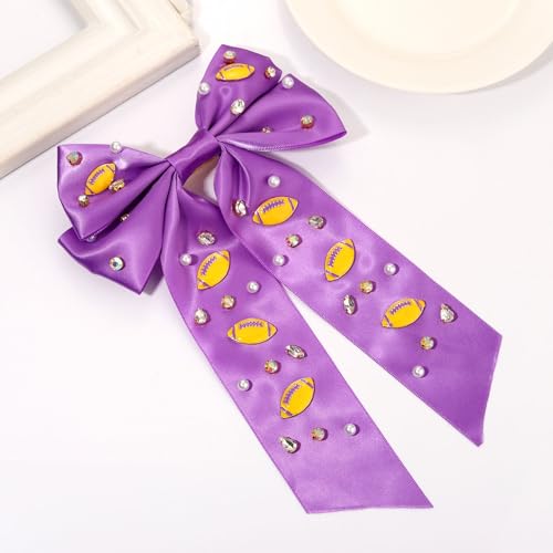 JERTOCLE Game Day Football Hair Bow Clip with Rhinestones and Charms
