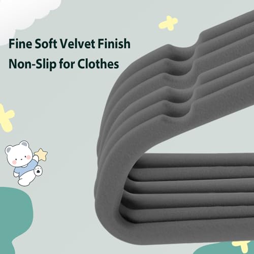 Non-Slip Velvet Baby Hangers - 16 Pack Gray, Space Saving Swivel Hook