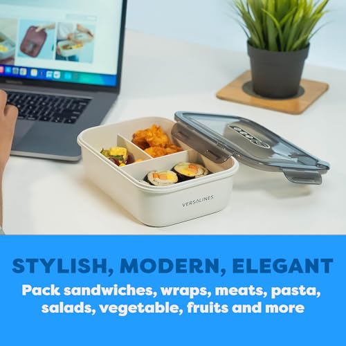 Versalines 3 Compartment Bento Box - Microwave & Dishwasher Safe Lunch Container