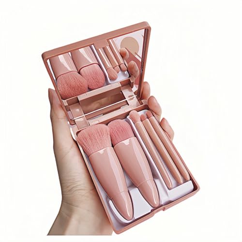 FANBODTA 5-Piece Professional Makeup Brush Set with Mirror and Travel Case, Pink