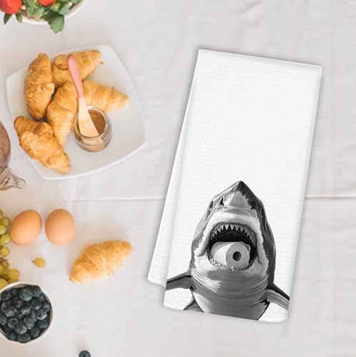 Funny Shark Hand Towels - Coastal Bathroom Decor, 16x24 Inch