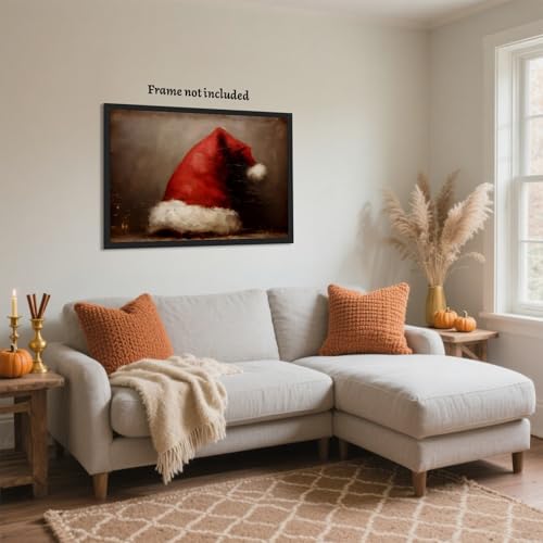 Vintage Christmas Santa Hat Canvas Wall Art - 8x12 Unframed