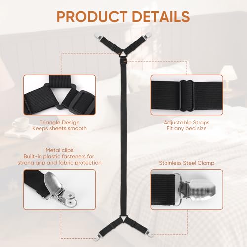 Adjustable Bed Sheet Holder Straps - 2 Pcs Grippers for All Sizes