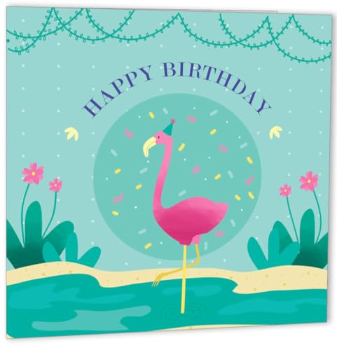 Premium Purple Fox Flamingo Birthday Card - 145mm x 145mm