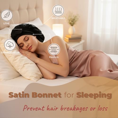 Cocosilk Satin Sleep Bonnet for Long Hair & Braids with Tie Band