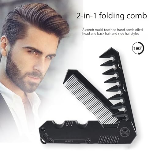 BQWanFA 2-in-1 Folding Pocket Comb for Men - Fine & Wide Tooth Beard & Hair Styling Tool