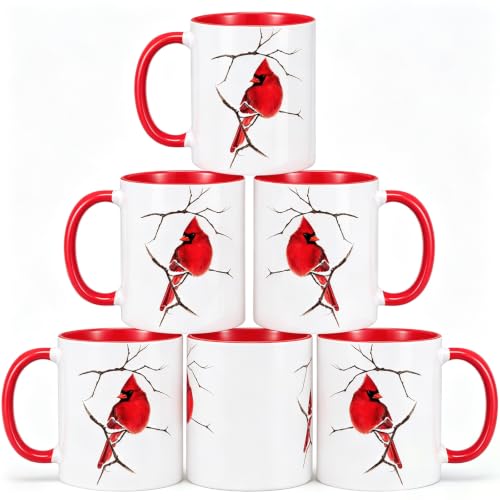 Christmas Cardinal Gift Mug 11oz with Snowy Branch - Holiday Ceramic Cup - Cardinal Bird Variation